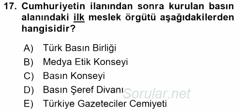 Medya ve Etik 2015 - 2016 Dönem Sonu Sınavı 17.Soru