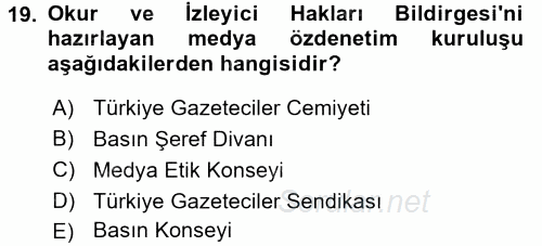 Medya ve Etik 2015 - 2016 Dönem Sonu Sınavı 19.Soru
