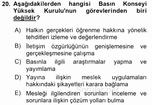 Medya ve Etik 2015 - 2016 Dönem Sonu Sınavı 20.Soru