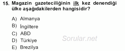 Medya Siyaset Kültür 2013 - 2014 Dönem Sonu Sınavı 15.Soru