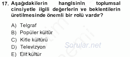 Medya Siyaset Kültür 2013 - 2014 Dönem Sonu Sınavı 17.Soru
