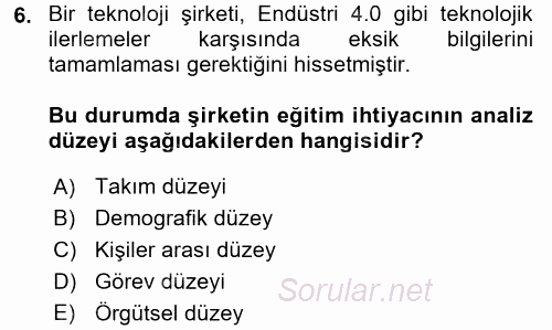 Çalışma Psikolojisi 2017 - 2018 Dönem Sonu Sınavı 6.Soru