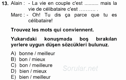 Fransızca 2 2013 - 2014 Tek Ders Sınavı 13.Soru