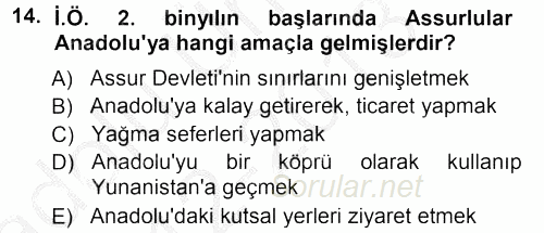 Uygarlık Tarihi 1 2012 - 2013 Ara Sınavı 14.Soru