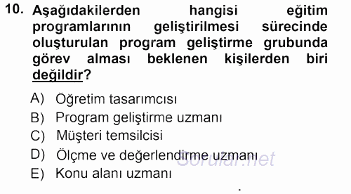 İşletmelerde Eğitim ve Geliştirme 2013 - 2014 Tek Ders Sınavı 10.Soru