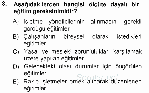 İşletmelerde Eğitim ve Geliştirme 2013 - 2014 Tek Ders Sınavı 8.Soru