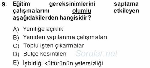 İşletmelerde Eğitim ve Geliştirme 2013 - 2014 Tek Ders Sınavı 9.Soru