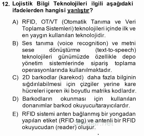 Uluslararası Lojistik 2013 - 2014 Dönem Sonu Sınavı 12.Soru