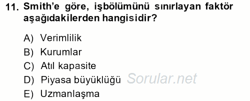 İktisadi Büyüme 2013 - 2014 Ara Sınavı 11.Soru