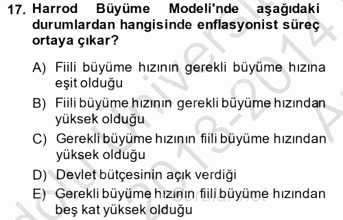 İktisadi Büyüme 2013 - 2014 Ara Sınavı 17.Soru