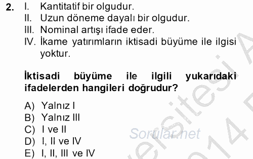 İktisadi Büyüme 2013 - 2014 Ara Sınavı 2.Soru