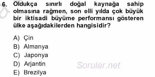 İktisadi Büyüme 2013 - 2014 Ara Sınavı 6.Soru