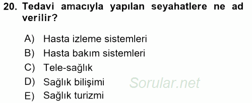 Sağlık Kurumlarında Finansal Yönetim 2016 - 2017 3 Ders Sınavı 20.Soru