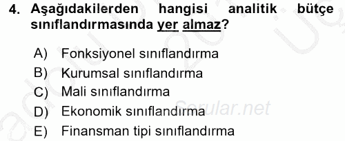 Sağlık Kurumlarında Finansal Yönetim 2016 - 2017 3 Ders Sınavı 4.Soru