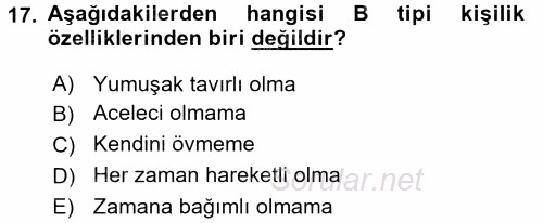 Örgütsel Davranış 2015 - 2016 Tek Ders Sınavı 17.Soru