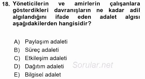 Örgütsel Davranış 2015 - 2016 Tek Ders Sınavı 18.Soru