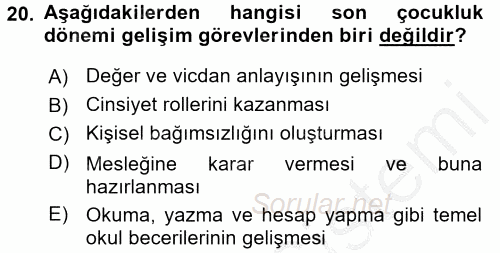 Gelişimsel Tanı Ve Değerlendirme Yöntemleri 2016 - 2017 3 Ders Sınavı 20.Soru
