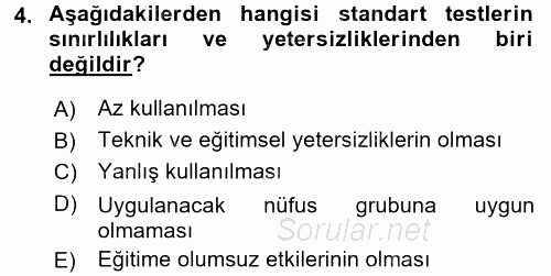 Gelişimsel Tanı Ve Değerlendirme Yöntemleri 2016 - 2017 3 Ders Sınavı 4.Soru