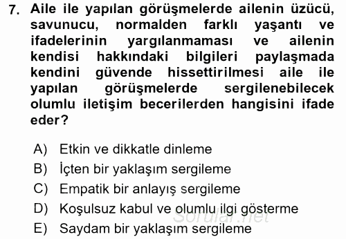 Gelişimsel Tanı Ve Değerlendirme Yöntemleri 2016 - 2017 3 Ders Sınavı 7.Soru