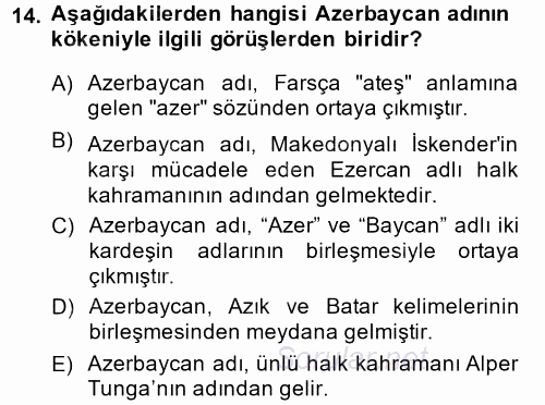 Çağdaş Türk Yazı Dilleri 1 2014 - 2015 Ara Sınavı 14.Soru