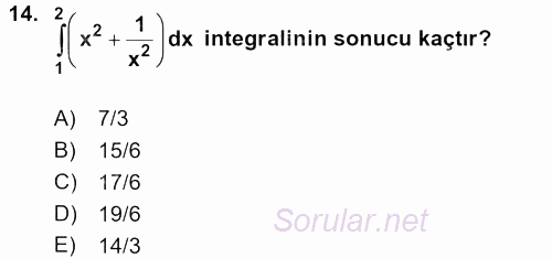 Genel Matematik 2016 - 2017 3 Ders Sınavı 14.Soru