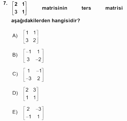 Genel Matematik 2016 - 2017 3 Ders Sınavı 7.Soru