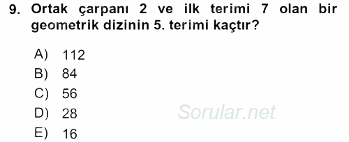 Genel Matematik 2016 - 2017 3 Ders Sınavı 9.Soru