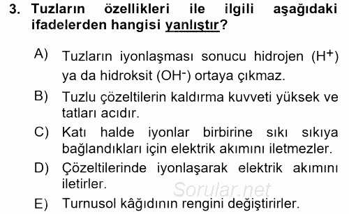 Hücre Kimyası 2015 - 2016 Tek Ders Sınavı 3.Soru