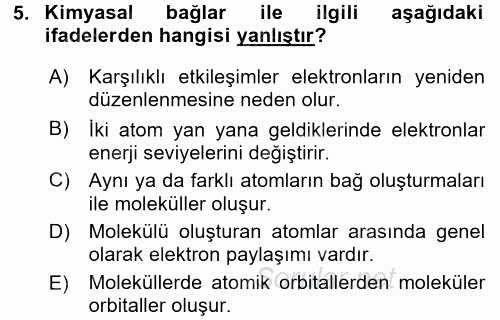 Hücre Kimyası 2015 - 2016 Tek Ders Sınavı 5.Soru