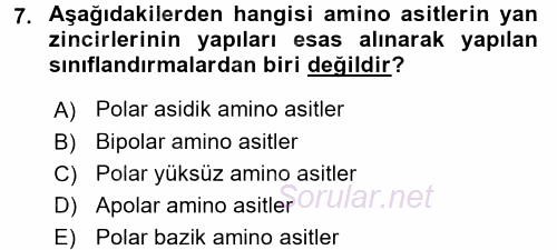 Hücre Kimyası 2015 - 2016 Tek Ders Sınavı 7.Soru