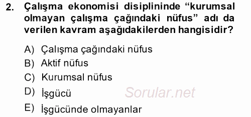 Çalışma Ekonomisi 2014 - 2015 Dönem Sonu Sınavı 2.Soru