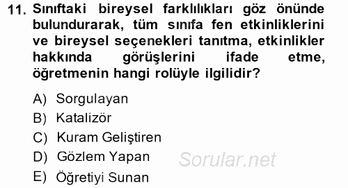 Okulöncesinde Fen Eğitimi 2013 - 2014 Dönem Sonu Sınavı 11.Soru