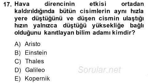 Okulöncesinde Fen Eğitimi 2013 - 2014 Dönem Sonu Sınavı 17.Soru