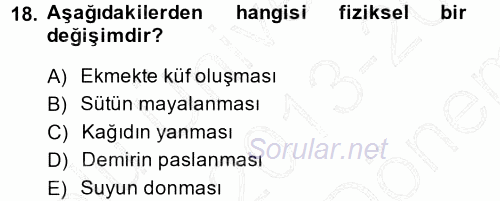 Okulöncesinde Fen Eğitimi 2013 - 2014 Dönem Sonu Sınavı 18.Soru