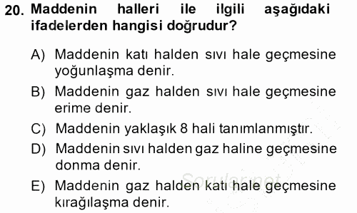 Okulöncesinde Fen Eğitimi 2013 - 2014 Dönem Sonu Sınavı 20.Soru