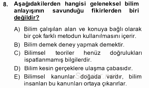 Okulöncesinde Fen Eğitimi 2013 - 2014 Dönem Sonu Sınavı 8.Soru