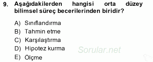 Okulöncesinde Fen Eğitimi 2013 - 2014 Dönem Sonu Sınavı 9.Soru