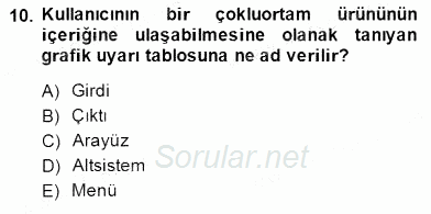 Bilgisayar 2 2014 - 2015 Dönem Sonu Sınavı 10.Soru