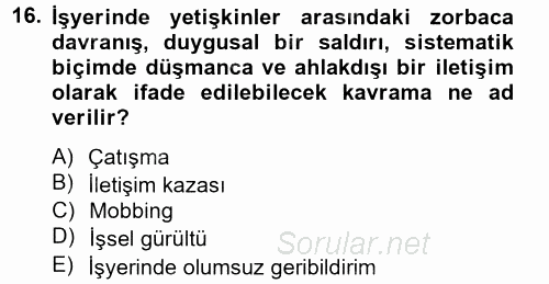 Etkili İletişim Teknikleri 2014 - 2015 Tek Ders Sınavı 16.Soru