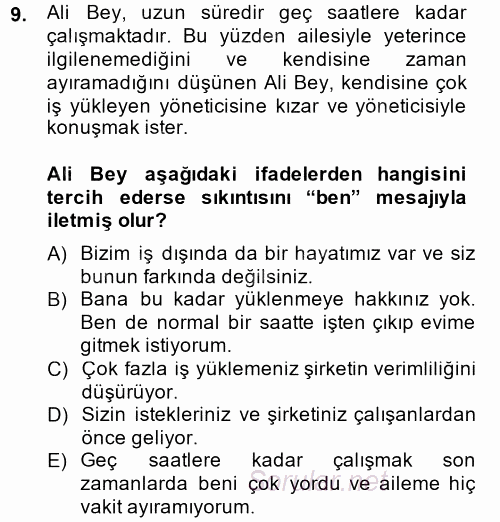 Etkili İletişim Teknikleri 2014 - 2015 Tek Ders Sınavı 9.Soru
