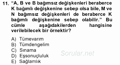 Uluslararası İlişkilerde Araştırma Yöntemleri 2014 - 2015 Tek Ders Sınavı 11.Soru