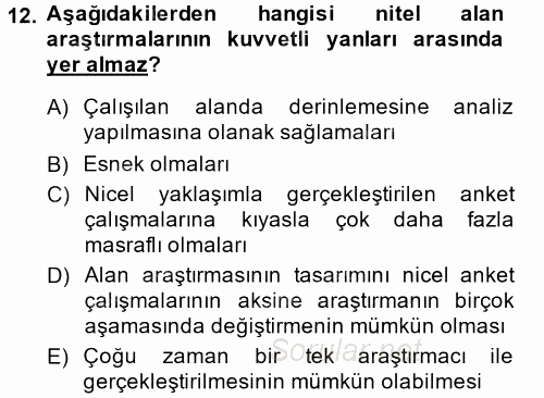 Uluslararası İlişkilerde Araştırma Yöntemleri 2014 - 2015 Tek Ders Sınavı 12.Soru