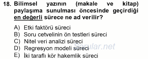 Uluslararası İlişkilerde Araştırma Yöntemleri 2014 - 2015 Tek Ders Sınavı 18.Soru