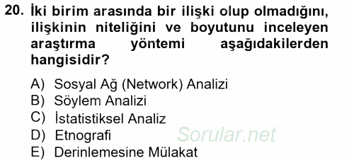 Uluslararası İlişkilerde Araştırma Yöntemleri 2014 - 2015 Tek Ders Sınavı 20.Soru