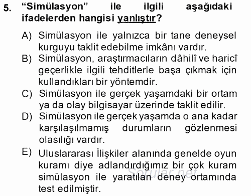 Uluslararası İlişkilerde Araştırma Yöntemleri 2014 - 2015 Tek Ders Sınavı 5.Soru