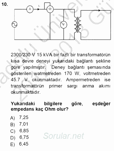 Elektrik Makinaları 2012 - 2013 Ara Sınavı 10.Soru