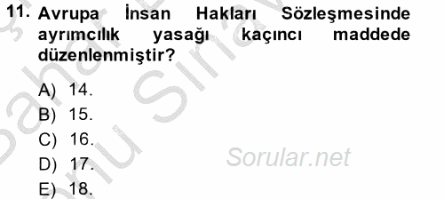 İnsan Hakları Ve Kamu Özgürlükleri 2014 - 2015 Dönem Sonu Sınavı 11.Soru