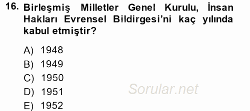 İnsan Hakları Ve Kamu Özgürlükleri 2014 - 2015 Dönem Sonu Sınavı 16.Soru