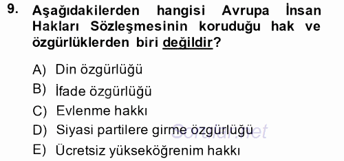 İnsan Hakları Ve Kamu Özgürlükleri 2014 - 2015 Dönem Sonu Sınavı 9.Soru