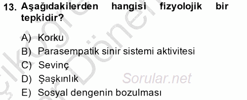 Sağlıklı Yaşam 2014 - 2015 Ara Sınavı 13.Soru